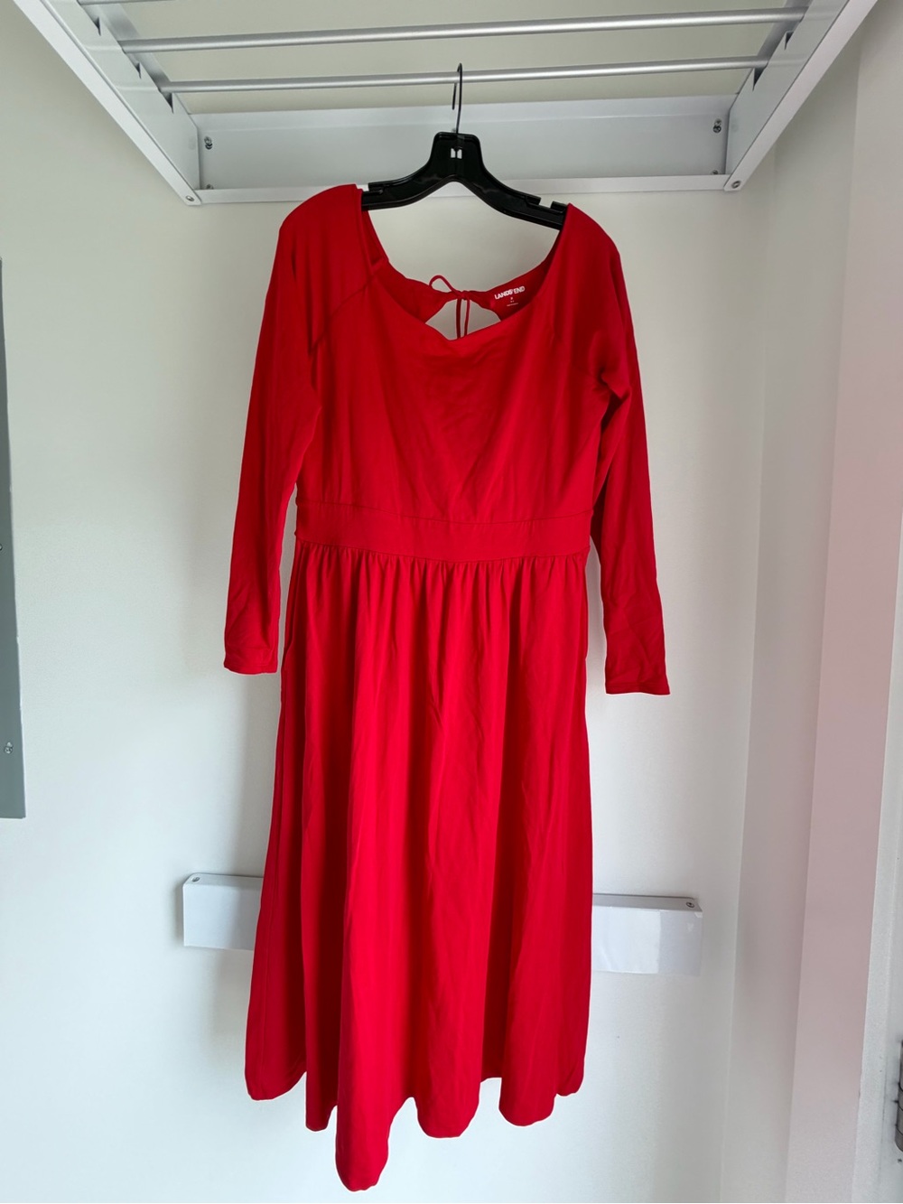 Red Long-Sleeve Midi Dress with Back Tie